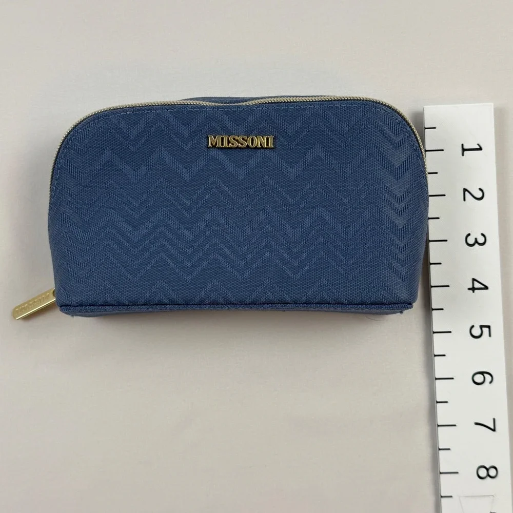 Missoni for Delta Navy Blue Zigzag Knit Amenity Pouch Cosmetic Travel Bag Gold